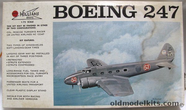 Williams Brothers 1/72 Boeing 247 Roscoe Turner Racer or United Air Lines, 72-247 plastic model kit